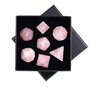 mookaitedecor 7-Piece Rose Quartz Gemstone Polyhedral Dice Set, Polished Healing Stone DND Dice for Dungeons and Dragons RPG MTG Table Games Role Play Home Decoration