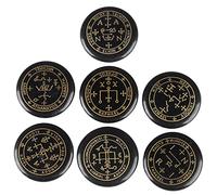 mookaitedecor 7pcs Black Agate Crystals Healing Crystal Grid Set with Engraved Magic Archangel Sigils Symbols for Meditation Pocket Palm Stones Spiritual Crystal Set Witchcraft Witch Gifts Decor
