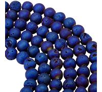 mookaitedecor 8mm Deep Blue Geode Agate Round Crystal Beads for Jewelry Making DIY Bracelet Necklace, Natural Agate Crystal Stone Blue Plated Small Hole Beads