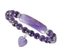 mookaitedecor 8mm Healing Crystal Love Heart Stone Beads Bracelet for Women