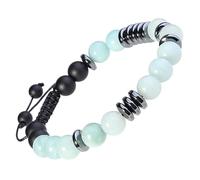 mookaitedecor 8mm Love Morse Code Amazonite Healing Crystal Stone Round Bead Bracelet for Women Men, Blue Semi Precious Stone Bracelet Jewellery Adjustable Romantic Gift Valentine’s Day Reiki Energy