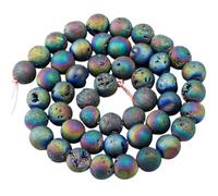 mookaitedecor 8mm Rainbow Colour Geode Agate Round Crystal Beads for Jewelry Making DIY Bracelet Necklace, Natural Agate Crystal Stone Colourful Plated Small Hole Beads
