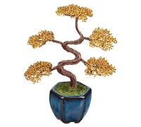 mookaitedecor Aluminium Wire Handmade Feng Shui Money Tree with Ceramic Vase, Reiki Healing Bonsai Tree Indoor Decoration for Prosperity Good Luck, Yellow