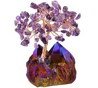 mookaitedecor Amethyst Crystal Money Tree with Purple Titanium Quartz Crystal Base, Gemstone Feng Shui Ornament Crystal Bonsai Tree Amethyst Tree of Life Purple Ornament Good Luck Healing Crystal Gift