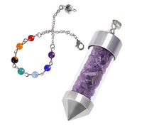 mookaitedecor Amethyst Crystal Pendulum Bottle Crystal Pendant Necklace Chips Crystal Point Pendulum for Dowsing Scrying Divination Reiki Healing Crystal Pendulum with 7 Chakra Bead Chain