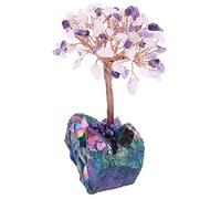 mookaitedecor Amethyst & Rose Quartz Crystal Money Tree with Titanium Rainbow Aura Quartz Cluster Base Colourful Room Decor, Bonsai Crystal Tree of Life Ornament Reiki Spiritual Good Luck Crystal Gift