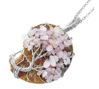 mookaitedecor Ammonite Fossil Healing Crystal Rose Quartz Tree of Life Pendant Necklace for Women Girl Jewellery Gift, Semi Precious Stone Wire Wrapped Crystal Necklace Fancy Boho Spiral Jewellery