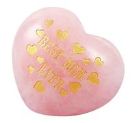 mookaitedecor Best Mom Ever Engraved Natural Rose Quartz Heart Shaped Crystal Palm Worry Stone, Healing Crystal Mother’s Day Gift, Love Heart Quartz Crystal Pocket Tumblestone Chakra Reiki Decor