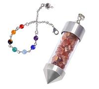mookaitedecor Carnelian Crystal Pendulum Bottle Crystal Pendant Necklace Chips Crystal Point Pendulum for Dowsing Scrying Divination Reiki Healing Crystal Pendulum with 7 Chakra Bead Chain