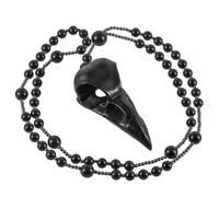 mookaitedecor Chunky Raven Skull Necklace Large Grass Flower Jasper Necklace for Men Healing Crystal Beaded Necklace Crow Skull Pendant Necklace Norse Viking Necklace Skull Car Pendant Amulet Necklace