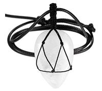 mookaitedecor Clear Quartz Crystal Bullet Water Drop Pendant Necklace for Men Women, Reiki Chakra White Crystal Point Necklace Tear Drop Necklace Amulet Protection Good Luck Crystal Net Cord Necklace