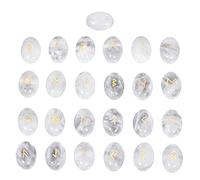 mookaitedecor Clear Quartz Crystal Rune Stones Set of 25, Engraved Elder Futhark Alphabet Symbol Cabochon Carved Runes Stones for Divination Wicca Supplies