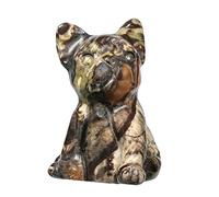 mookaitedecor Crazy Lace Agate Crystal Stone Dog Figurine, Hand Carved Animal Puppy Statue Sculpture Decoration for Home Office Lucky Fortune Gift, Height 1.1-1.38"