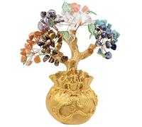 mookaitedecor Crystal Money Tree with Gold Silver Bag Base for Wealth and Luck, Feng Shui Stone Tree for Home and Office Decoration, 7 Chakra