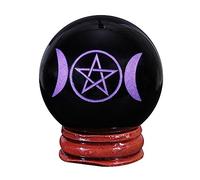 mookaitedecor Engraved Pentagram Symbol Black Obsidian Crystal Ball Sphere Ornament with Wooden Stand, Healing Crystal Stone Wiccan Witchcraft Gifts Reiki Spiritual Room Desk Decor(Purple)