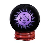 mookaitedecor Engraved Symbol Black Obsidian Sphere with Wooden Stand | Healing Engraved God of Sun Symbol Crystal Ball, Sacred Geometry Spiritual Stone, for Divination Meditation, Purple