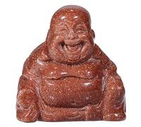 mookaitedecor Gold Sandstone Happy Laughing Crystal Buddha Statue Small Ornament for Home, Mini Buddhism Gift Carved Buddha Figure Good Luck Charm Pocket Stone Table Desk Home Decoration 1.5 inch
