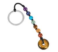 mookaitedecor Good Luck Tiger’s Eye Healing Crystal Round Donut Keychain Car Keyring Bag Charm for Women Men, Decorative 7 Chakra Crystal Stone Beads Tumble Stone Keyring Lucky Gift