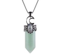 mookaitedecor Green Aventurine Crystal Point Necklace for Women Men, Hollow Crescent Moon Necklace Bullet Green Crystal Pendant Necklace Reiki Chakra Vintage Healing Crystal Necklace Gift with Box