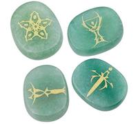 mookaitedecor Green Aventurine Crystals Reiki Stones Engraved Tarot Symbols Tarot Crystals Set, Polished Chakra Tarot Stones Green Healing Crystals Pocket Palm Stones for Wiccan Witchcraft Gifts