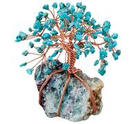 mookaitedecor Green Howlite Turquoise Crystal Money Tree,Gemstone Feng Shui Ornaments Tree of Life Figurines,Rough Stone Fluorite Base