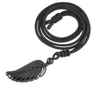 mookaitedecor Hand Carved Crystal Angel Wing Pendant Necklace with Cord, 33 mm, Nylon Stone, Obsidian