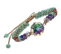 mookaitedecor Healing Crystal 7 Chakra Braided Bracelet for Women | Crystal Geode Flower Stone Beads Bracelet, Double Layer Bangle for Reiki Yoga Meditation