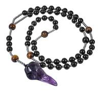 mookaitedecor Healing Crystal Hand Carved Raven Skull Necklace for Men