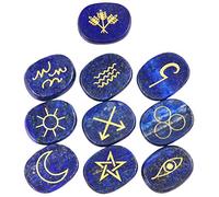 mookaitedecor Healing Crystal Palm Stone Engraved Symbol Witches Runes Set