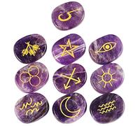mookaitedecor Healing Crystal Palm Stone Engraved Symbol Witches Runes Set