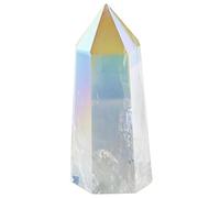mookaitedecor Healing Crystals Point Wand Tumbled Faceted Prism Reiki Stone Meditation Decor,Titanium Coated Angel Aura