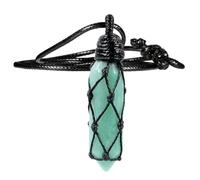 mookaitedecor Hexagonal Crystal Pointed Pendant Necklace for Women, Wrapped Stone Point Necklace with Adjustable Wax Cord for Unisex, Reiki Spiritual Jewelry Amulet, Green Aventurine, green aventurine