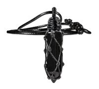 mookaitedecor Hexagonal Crystal Pointed Pendant Necklace for Women, Wrapped Stone Point Necklace with Adjustable Wax Cord for Unisex, Reiki Spiritual Jewelry Amulet, Black Obsidian, black obsidian