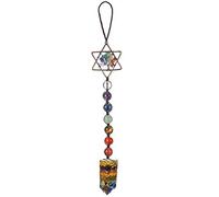 mookaitedecor Hexagram Tree of Life Hanging Ornament, 7 Chakra Healing Stones with Chakra Crystal Wand for Home Car Decoration, Total Length 11"/28cm