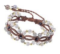 mookaitedecor Labradorite Bracelet for Women Handmade Woven Boho Bracelet Double Layer Small Grey Healing Crystal Bead Bracelet Adjustable, Reiki Chakra Crystal Moonstone Bracelet Jewellery Gift