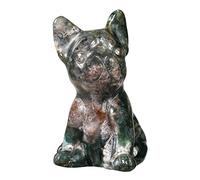 mookaitedecor Moss Agate Crystal Stone Dog Figurine, Hand Carved Animal Puppy Statue Sculpture Decoration for Home Office Lucky Fortune Gift, Height 1.1-1.38"