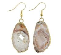 mookaitedecor Natural Agate Geode Druzy Quartz Dangle Drop Earrings for Women Healing Crystal Boho Jewellery Gift, Bohemian Boho Fancy Gold Plated Hook Earrings Dangly Semi Precious Stone Earrings