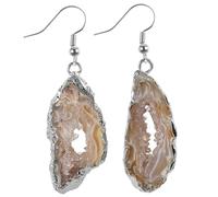 mookaitedecor Natural Agate Geode Druzy Quartz Dangle Drop Earrings for Women Healing Crystal Boho Jewellery Gift, Bohemian Boho Fancy Silver Plated Earrings Dangly Semi Precious Stone Earrings