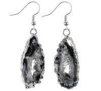 mookaitedecor Natural Agate Geode Druzy Quartz Dangle Drop Earrings for Women Healing Crystal Boho Jewellery Gift, Bohemian Boho Fancy Silver Plated Earrings Dangly Black Semi Precious Stone Earrings
