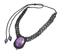 mookaitedecor Natural Amethyst Boho Crystal Cabochon Pendant Necklace for Women Men, Handmade Braided Bohemian Style Oval Stone Bead Purple Healing Crystal Necklace Chakra Jewellery Gift for Mum Wife