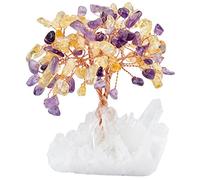 mookaitedecor Natural Amethyst Citrine Crystal Money Tree with Clear Quartz Crystal Cluster Base, Gemstone Feng Shui Ornaments Small Crystal Bonsai Tree of Life Good Luck Healing Crystal Gift