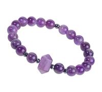 mookaitedecor Natural Amethyst Crystal Beads Bracelet with Hexagonal Point Wand, Healing Stone Beads Stretch Bracelet Jewellery Gift for Women Men