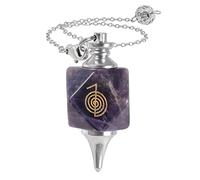 mookaitedecor Natural Amethyst Crystal Pendulum with Reiki Symbol for Scrying Dowsing Divination Meditation, Cho Ku Rei Reiki Symbol Pendant Healing Crystal Pendulum Divination Tool Witchcraft Gift