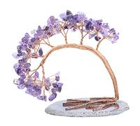 mookaitedecor Natural Amethyst Crystal Stone Money Tree with Agate Slice Base for Office Home Decor Wealth Luck, Semi Precious Healing Crystal Stone Feng Shui Tree Ornaments, Height 4.5-5.2"