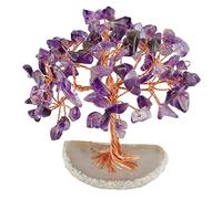 mookaitedecor Natural Amethyst Tumbled Stones Money Tree,Gemstone Feng Shui Ornaments Healing Crystal Tree Figurines,Agate Slice Geode Quartz Stand