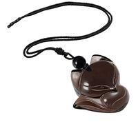 mookaitedecor Natural Black Obsidian Ice Fox Pendant Necklace Lucky Charm for Women Men, Healing Crystal Semi Precious Stone Amulet Necklace for Protection Spiritual Jewellery Gifts