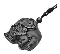 mookaitedecor Natural Black Obsidian Mother and Baby Elephant Pendant Necklace Lucky Charm for Women Men, Healing Crystal Semi Precious Stone Amulet Necklace for Protection Spiritual Jewellery Gifts
