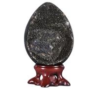 mookaitedecor Natural Black Septarian Dragon Crystal Egg with Stand for Display, Geode Cluster Stone Egg Mineral Specimen for Home Office Decor, 1.96-2.75 Inches