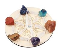 mookaitedecor Natural Chakra Healing Crystal Grid Set & Metatron Sacred Geometry Wooden Board, Raw Chakra Stones & Clear Crystal Wand & Points Meditation Altar Kit for Beginner Witchcraft Wiccan Gift