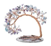 mookaitedecor Natural Fluorite Crystal Stone Money Tree with Agate Slice Base for Office Home Decor Wealth Luck, Semi Precious Healing Crystal Stone Feng Shui Tree Ornaments, Height 4.5-5.2"